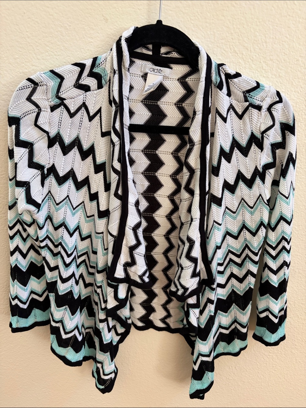 Cache Black, White & Mint Chevron Open-Front Cardigan